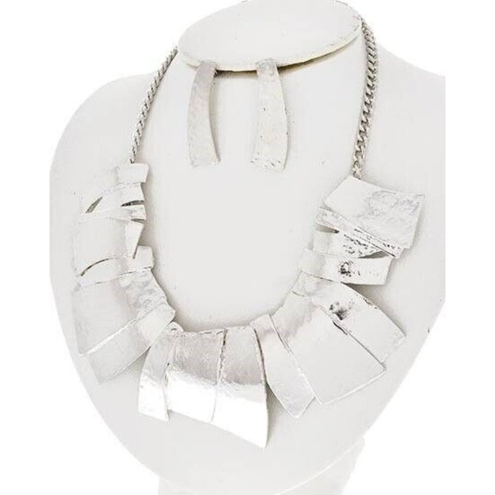 Silver Hammered Bold Asymmetrical Warrior Princess Native Ethnic Necklace Set